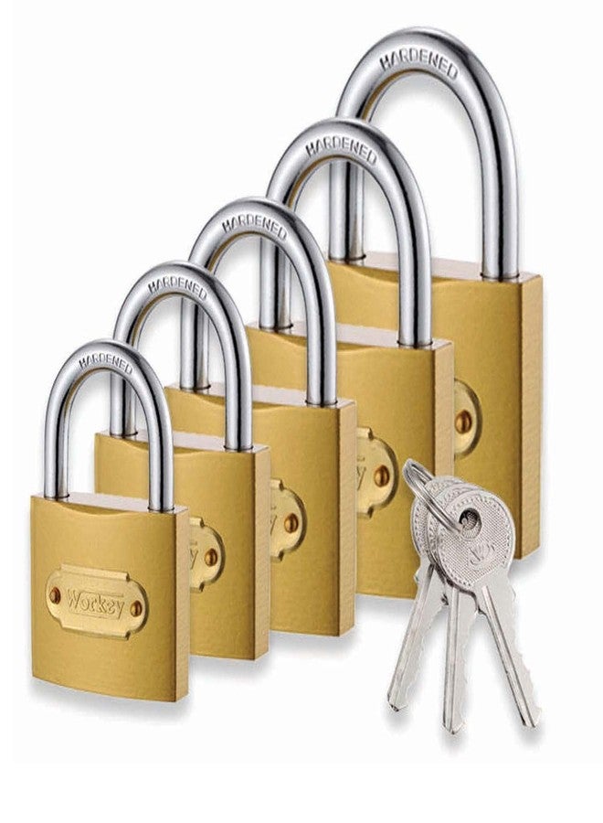 SAI PRASEEDA أقفال ساي براسيدا مستطيلة الشكل ذهبية اللون، مقاس 32 مم، عبوة من قطعتين، هيكل معدني، 3 مفاتيح وسلسلة مفاتيح لكل قفل، أقفال للأبواب والبوابات والرفوف وحقائب السفر، رقم المنتج: LK 4 - Image 3